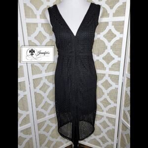 Dex Women's Black 2-Layered Crochet Eyelet Sleeveless Dress Size Large